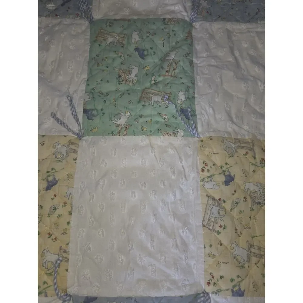 Cotton Tale Designs Baby Quilt Eyelet Lambs Blue Green